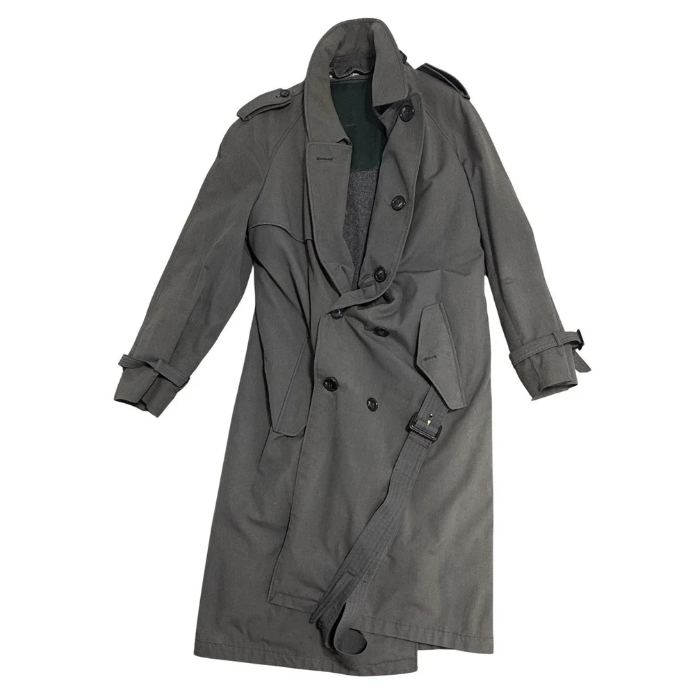 Vintage Bradley Jons Trench Coat Mens 40 Gray Belted Wool‎ Liner Rain Classic